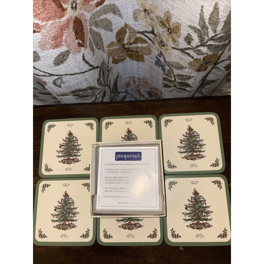 Spode "Christmas Tree"  Gift Set of 6 Cork Backed Coasters